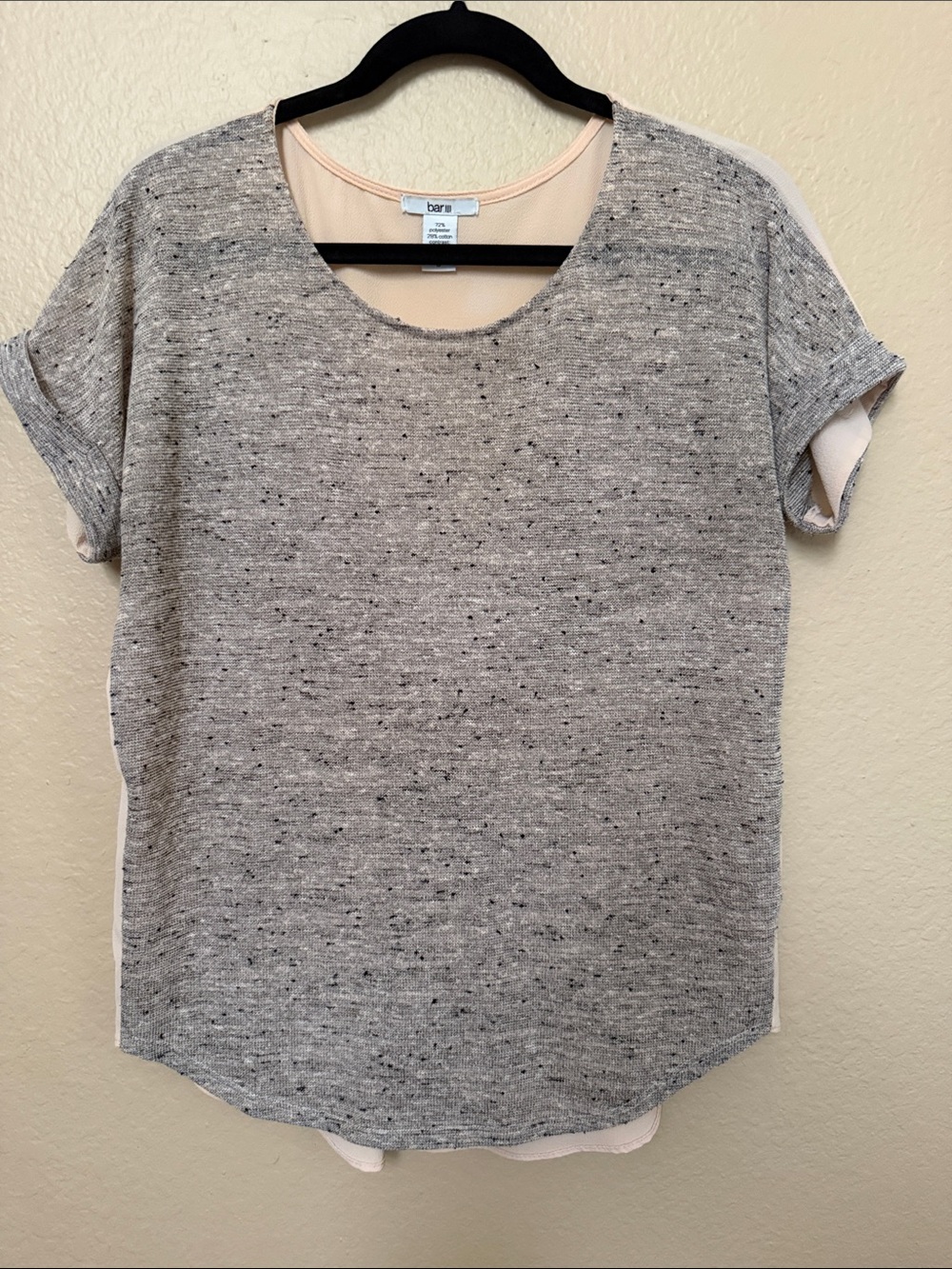 Bar III Heather Gray Pink Short Sleeve Women’s Top- Small